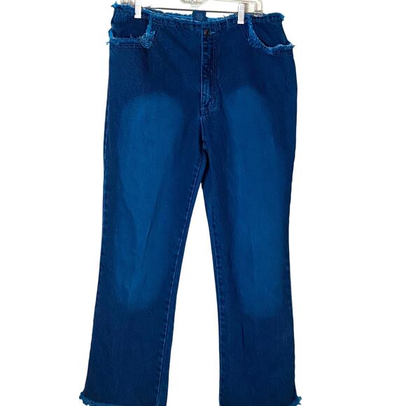 Boho Dyed Denim Raw Edge Waist/Hems Low Rise Cowgirl Chic Jeans Designed In NYC - Picture 1 of 11